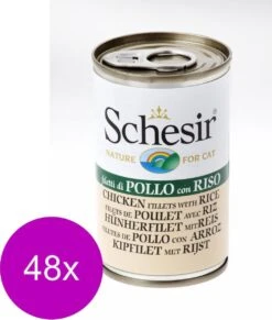 Schesir Kat Blik Gekookt – Kattenvoer – 48 X Kip Rijst 140 G