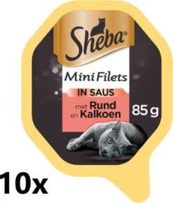 Sheba Alu – Mini Filets In Saus – Rund & Kalkoen – 10x85g – Kattenvoer Kuipje