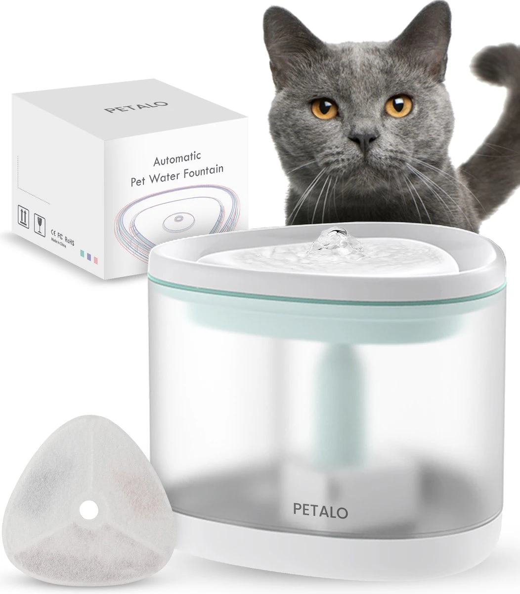 PETALO® Drinkfontein – Hond/Kat – 2.5 Liter- Incl. Filter En Cleaning Tool – Waterfontein Kat – Kattenfontein – Drinkfontein Kat – Fluisterstil – Poezen Fontein – Dieren Drinkbakken –