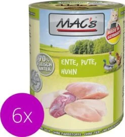 MAC’s Kattenvoer Natvoer Blik – 70% Eend, Kalkoen En Kip – 6 X 400g