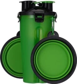 2 In 1 Voer En Drinkfles Voor Huisdieren Incl. Opvouwbare Siliconen Bakken (2 X 350ml) + 2x Karabijnhaak.Lekvrij – Draagbaar – Voor Dagje Uit – Wandeling – Picknick – Camping – Weekendje Weg – Hond – Kat – Knaagdier