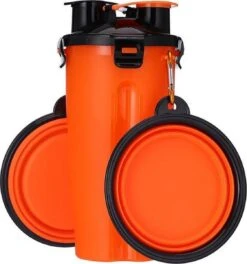 2 In 1 Voer En Drinkfles Voor Huisdieren Incl. Opvouwbare Siliconen Bakken (2 X 350ml) + 2x Karabijnhaak.Lekvrij – Draagbaar – Voor Dagje Uit – Wandeling – Picknick – Camping – Weekendje Weg – Hond – Kat – Knaagdier