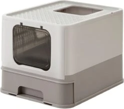 MIDA® Kattenbak Met Deksel – Geschikt Voor Grote Katten – Opvouwbaar – Wit Grijs