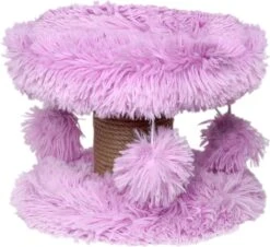 Topmast Krabpaal Fluffy Lycia – Lila – 25 X 25 X 20 Cm – Made In EU – Krabpaal Voor Kittens – Met Kattenspeeltjes – Sterk Sisal Touw – Mini Krabpaal
