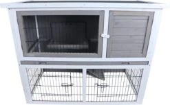 Konijnenhok Met Lade En Ren – Bouwpakket – Kleur: Grijs/wit – Afmetingen: 114x61x92 Cm.