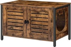 Kattenhuis, Kattenkast Voor Kattentoilet, Kattenmeubilair Met Lamellendeur, Huisdierbox Met 4 Ijzeren Poten, Schattige Kattenkopvormige Deurinstap,