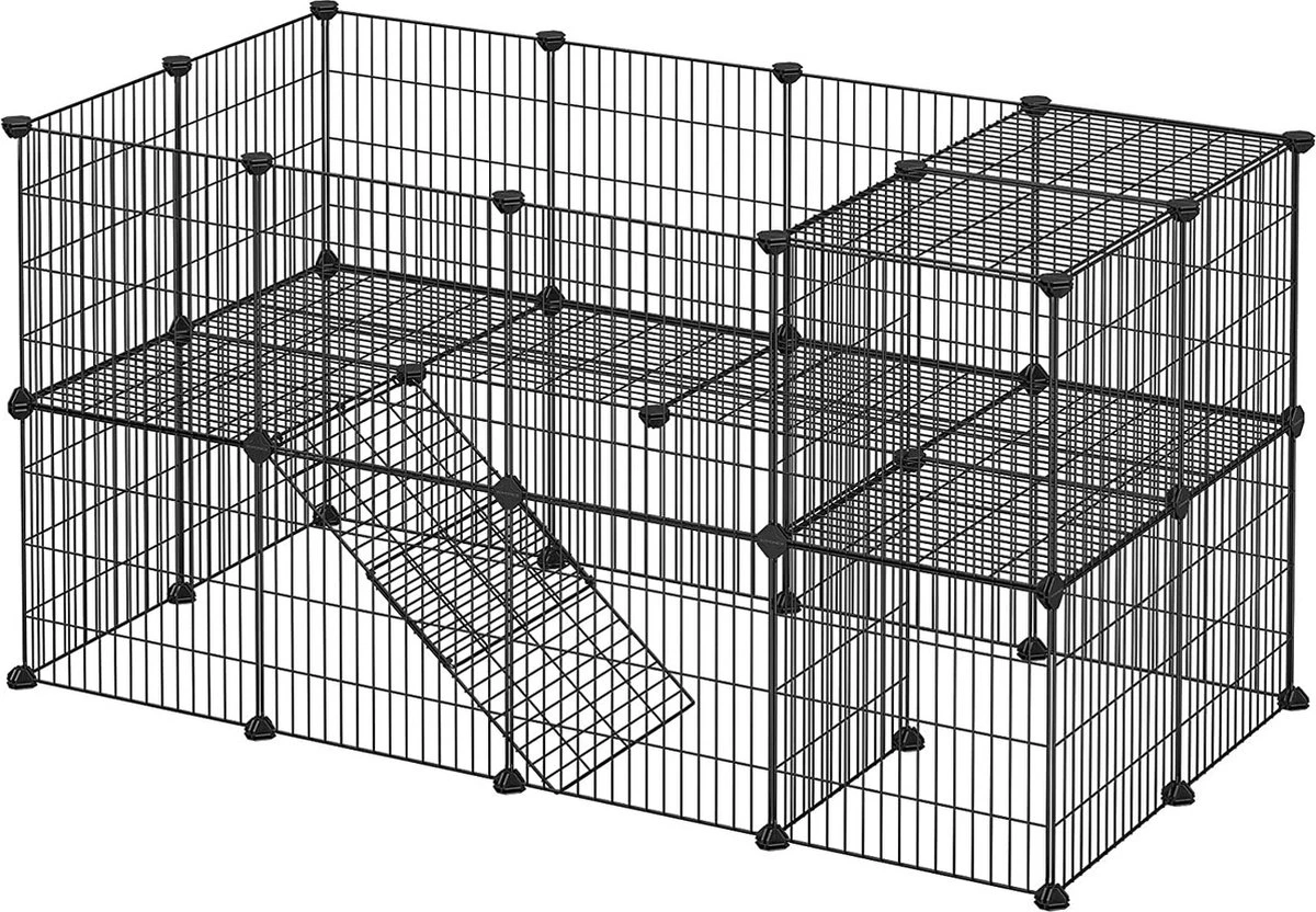 A.T. Shop Kooi, 36 Platen, 2 Niveaus, 143 X 71 X 73 Cm, Box Voor Kleine Dieren En Cavia’s, Incl. Rubberen Hamer, Voor Binnen, Verstelbaar, Individueel Te Monteren, Zwarte