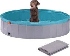 Navaris Opvouwbaar Hondenzwembad Van Kunststof – Geen Pomp Nodig En Met Afvoer – Voor Grote En Kleine Honden – 160 X 30 Cm – Met Ingebouwde Sproeier