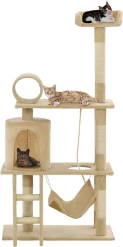 Decoways – Kattenkrabpaal Met Sisal Krabpalen 140 Cm Beige