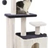 MC Star Stabiele Krabpaal, Kattenboom, Kattenkrabpaal, Tweedeurs, Hol, Speelhuis, Meerdere Platforms En Speelgoed, Pluche Ballen Met Klokken, Klimboom Voor Katten Middelhoog 100 Cm, Grijs En Beige
