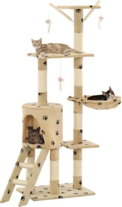 VidaLife Kattenkrabpaal Met Sisal Krabpalen 138 Cm Pootafdrukken Beige