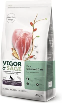 Vigor & Sage Kattenvoer Sterilised Indoor Poria 2 Kg