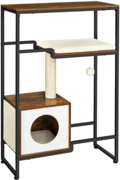 MIDA® Krabpaal Kast – Met Planken – Kattenhuis Kast – Vintage Bruin