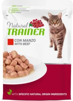 Natural Trainer – Cat Adult Beef Pouch – Kattenvoer – Natvoer Kat – 12 X 85 Gram