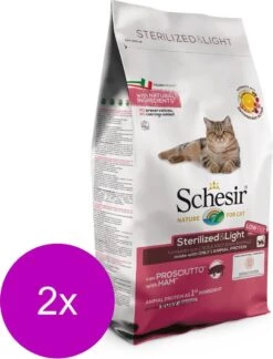 Schesir Cat Dry Sterilized & Light Ham – Kattenvoer – 2 X 1.5 Kg Monoprotein