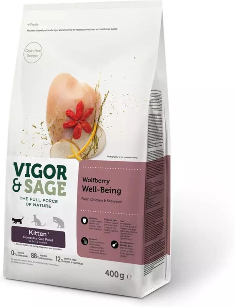 Vigor & Sage Kattenvoer Kitten Well-Being Wolfberry 400 Gr
